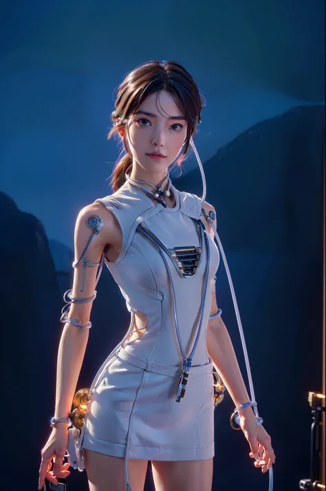 (((masterpiece))), (((best quality))), ((ultra-detailed)), (highly detailed CG illustration), ((an extremely delicate and beautiful)),cinematic light,((1mechanical girl)),solo,(cowboy shot:1.2),(machine made joints:1.2),((machanical limbs)),(blood vessels ...