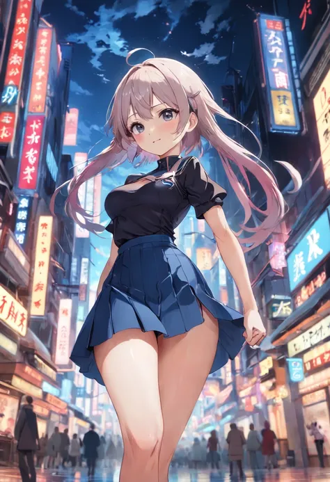 ((Best picture quality, 8K, tmasterpiece:1.3)), 1girll, Beautiful woman with slender abs:1.3, (Casual hairstyle, No leakage of big breasts:1.2), short  skirt:1.1, Ultra-fine face, A detailed eye, 二重まぶた，ssmile，adolable,boobs exposed,tight-fitting,stocklings