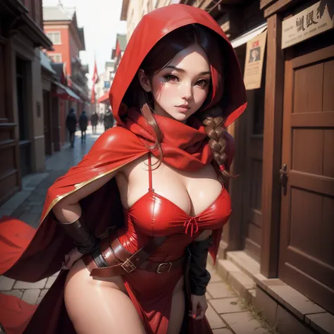 Sexy female red hood、RED dress、Wearing a red scarf around her head、