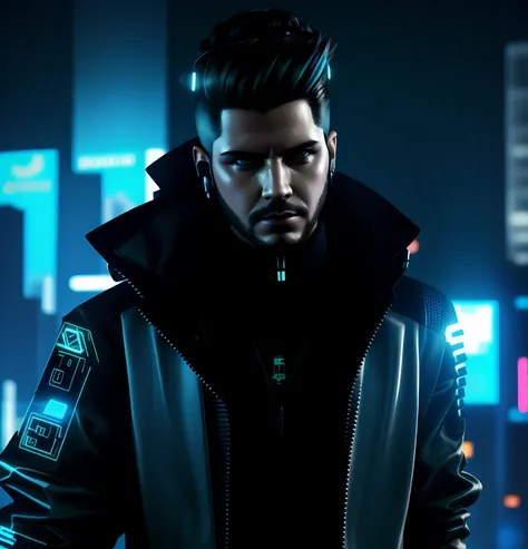 um close up de um homem em um terno futurista com um fundo futurista, cyberpunk hero, Neon scales and Cyborg Tech, Em um aliado cyber - punk, estilo cyber universe, neo vaporwave |, Cybernetic style, cara cyberpunk, cores cyberpunk, cor estilo cyberpunk, c...