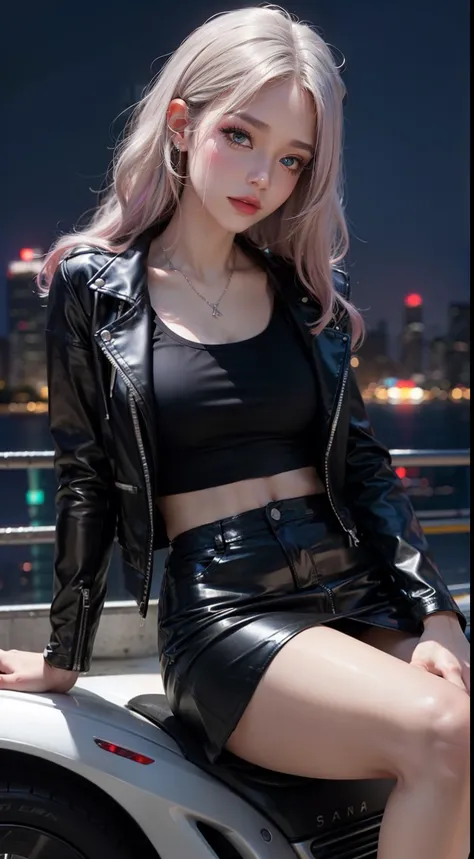 ((17 age)),​masterpiece,8K,(((Sana)))The ultra -The high-definition,８ｋPortrait,masutepiece,Best Quality, Extremely detailed, Best Quality++, Ultra-detailed+, Dynamic Angle,High resolution,(Beautiful Woman 1.3),(Milk 1.3),(Beautiful Silver Hair Pink Highlig...