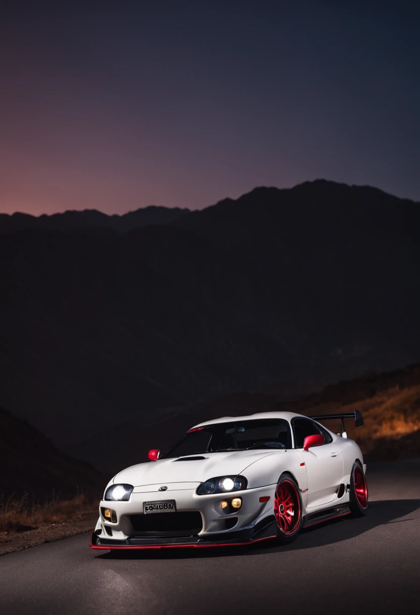 arafed white toyota supra mk4 with a red light on the hood, in the night, neon background, hd wallpaper, desktop background, amazing wallpaper, toyota supra, wallpaper mobile, high quality wallpaper, high-quality wallpaper, sports car, desktop wallpaper, s...