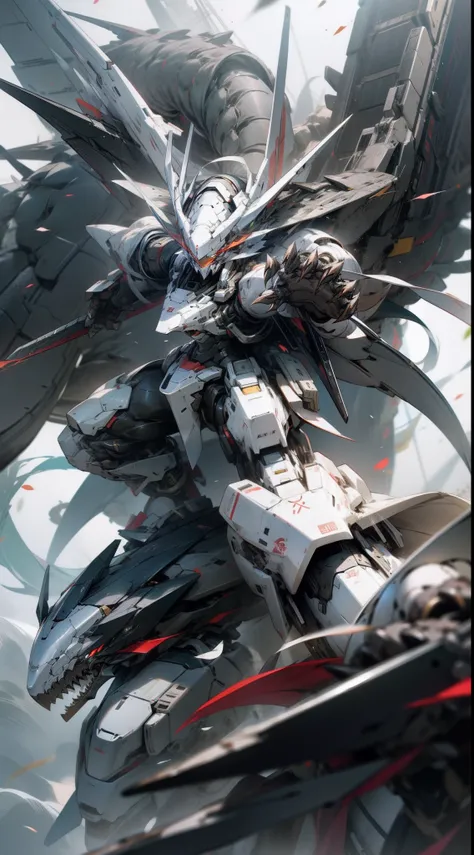 White and black mecha, Dragon helmet, claw weapons