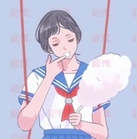 Anime girl in sailor outfit holding marshmallow,Soft anime illustration, Clean lines