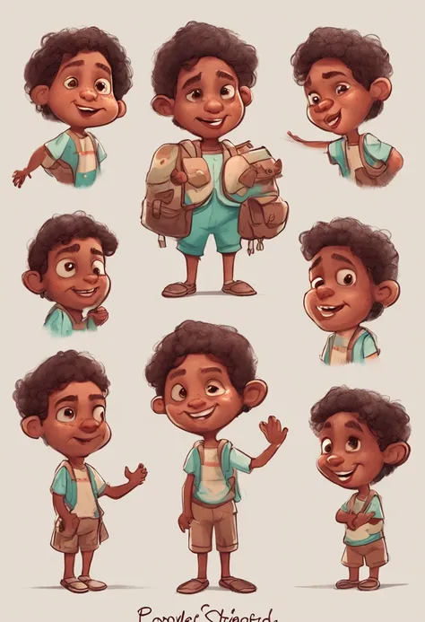 Create a character for a childrens story, Menino chamado Davi, in various positions and expressions with white background, painting digital adorable, Arte infantil em Artstation, fanart detalhado, personagem bonito dos desenhos animados, Retrato bonito, be...