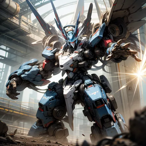 "majestic mecha emanating unstoppable power, emanating an awe-inspiring aura."