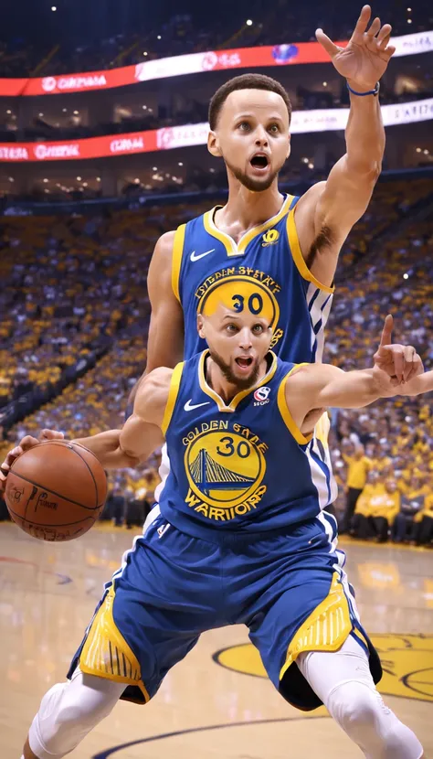 Stephen Curry jogando pelo Golden state Warriors , quadra de basquete , Standard scenario , imagens sem deformidades , olhar fixo , melhor qualidade total , obra prima