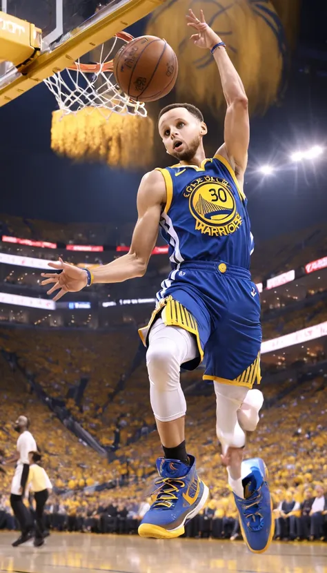 Stephen Curry jogando pelo Golden state Warriors , quadra de basquete , Standard scenario , imagens sem deformidades , olhar fixo , melhor qualidade total , obra prima