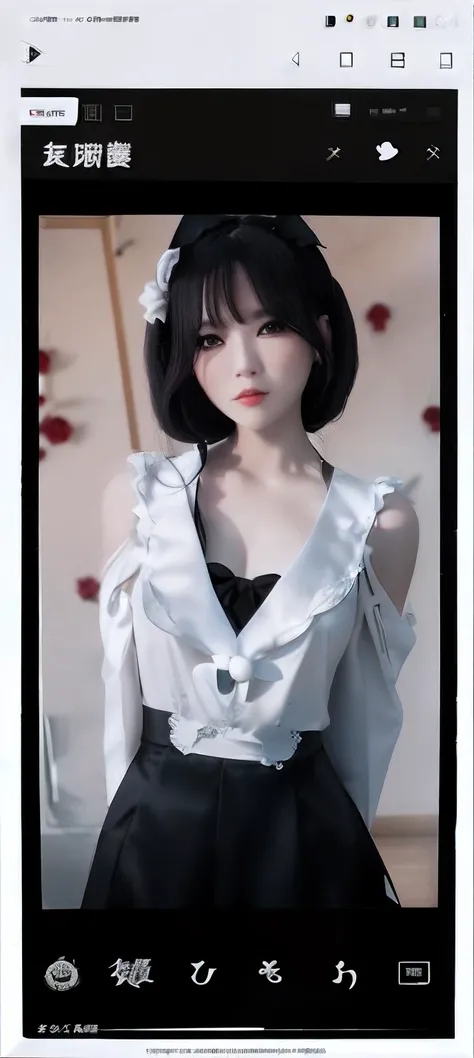 Close up of a woman in a dress and a white shirt, Anime girl cosplay, smooth white tight clothes suit, Open V chest clothes, cosplay of a catboy! maid! dress, inspired by Leng Mei, inspired by Ren Xiong, Anime cosplay, pale milky white porcelain skin, tren...