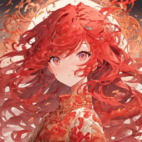 (White background:1.4),(Silhouette of a girls head, Eyes open, Long red hair, Oriental elements)，(Chinese illustration:1.3，paper art:1.3, Quilted paper art:1.2),( reasonable design, Clear lines, High sharpness,Best quality, Very detailed, Masterpiece, movi...