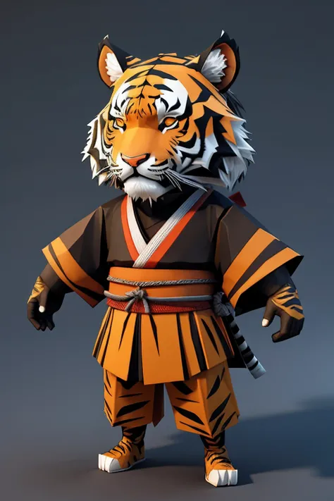 Dress up as a samurais big-headed tiger, Low-poly 3D game art, Low poly game art