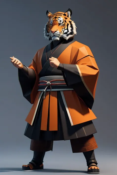 Dress up as a samurais big-headed tiger, Low-poly 3D game art, Low poly game art