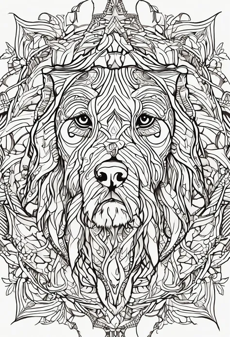 Desenho de Desenhos para colorir para adultos, linhas em negrito, corpo do filhote de cachorro mandala, Mandala rosto de cachoro, Mandala Face, symmetric, fundo branco, Arte de linha limpa, arte de linha fina