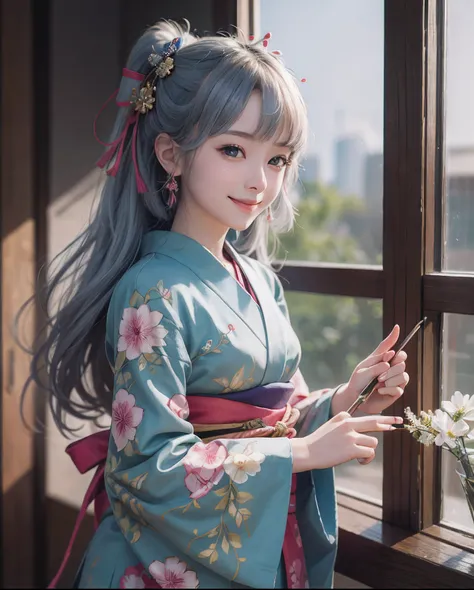 masterpiece, highres, best quality, 1girl solo, kamisato_ayaka, smile, kimono