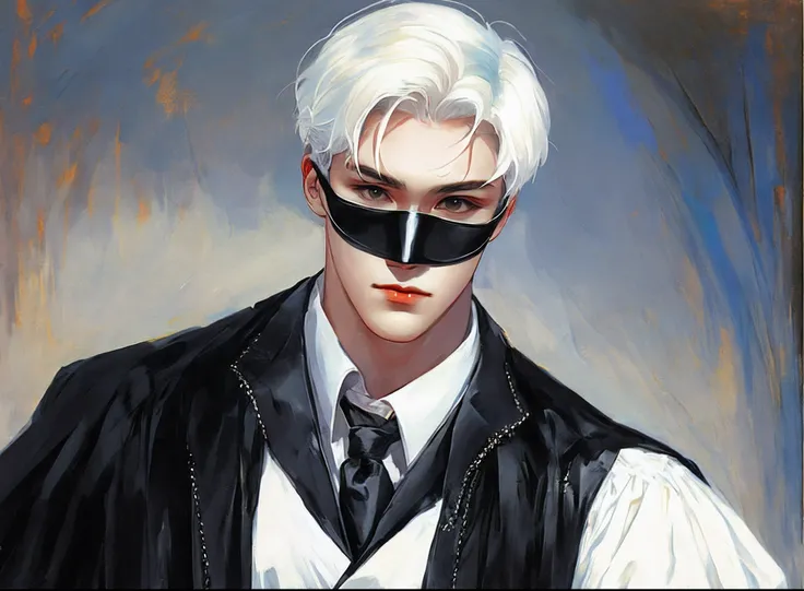 schoolboy，Undertaker，with short white hair，White mask，black gown