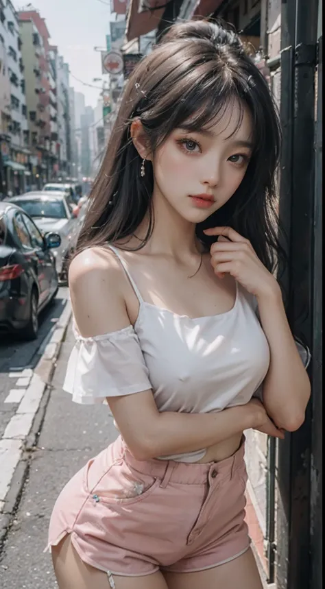 Gentle and beautiful woman, half body photo, delicate and sexy collarbone, charming oval face, double eyelids, smart peach blossom eyes, pink lips, small nose, bare shoulders, focused face, face close-up, ultra-high-definition, super Details, elegant stand...