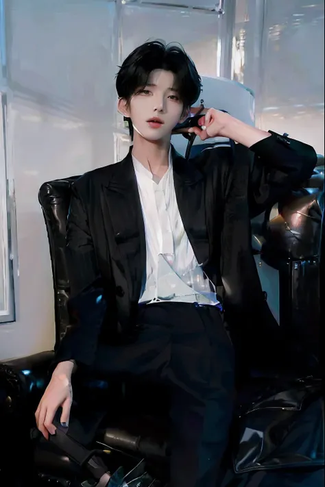 There was a man sitting in a chair，With a hat on, Kim Do-young, Cai Xukun, Shin Jinying, jung jaehyun, bladee from drain gang, Delicate androgynous prince, Male ulzzang, Beautiful androgynous prince, hyung tae, Kim Tae-joon, androgynous vampire, male hormo...