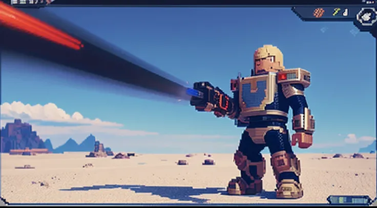 pixel game，character  design，Sci-fi suit，Warrior with a laser gun， Pixel art #pixelart