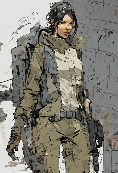 Full body portrait of beautiful and slender Salina Gomez, (((yoji shinkawa))) High quality cell shadow illustration in post-apocalyptic style