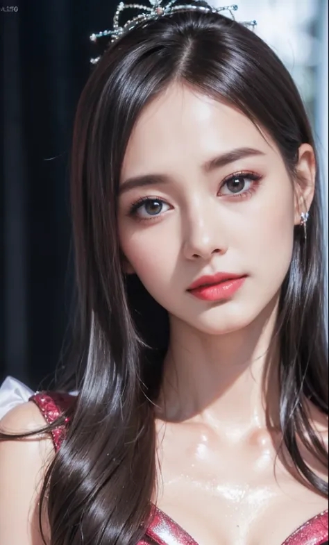 (8k, RAW photos, photorealistic: 1.25), (lip gloss, eyelashes, shiny face, shiny skin, top quality, ultra high resolution, depth of field, chromatic aberration, caustics, broadlighting, natural shading, kpop idol) Gentle, goddessy happiness watching viewer...