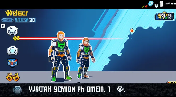 pixel game，character  design，Sci-fi suit，Warrior with a laser gun， Pixel art #pixelart