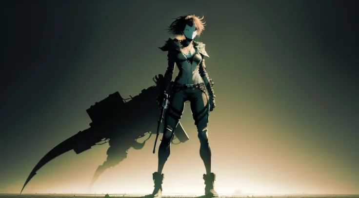 Full body portrait of beautiful and slender Salina Gomez, (((yoji shinkawa))) High quality cell shadow illustration in post-apocalyptic style，author：yoji shinkawa, Messy hair