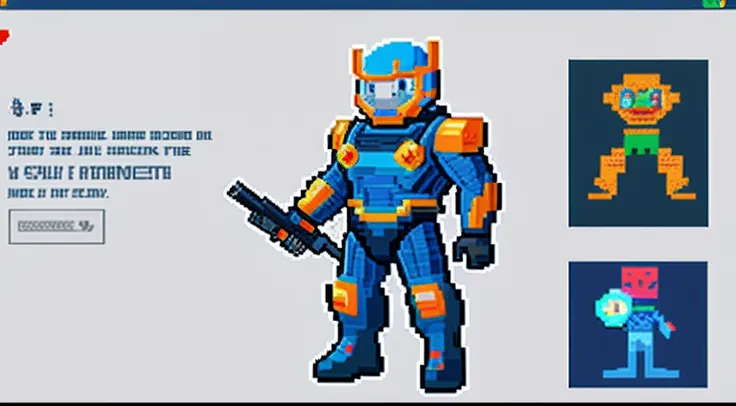 pixel game，character  design，Sci-fi suit，Warrior with a laser gun， Pixel art #pixelart