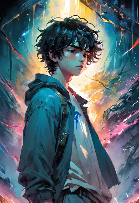 finn wolfhard, mike, Stranger Things, baseball cap, Does not extend to the border, full bodyesbian, Centered, Looking at the camera, nearing perfection, Dynamic, Moonlight, Highly detailed, Watercolor painting, art  stations, concept-art, smooth, Sharp foc...