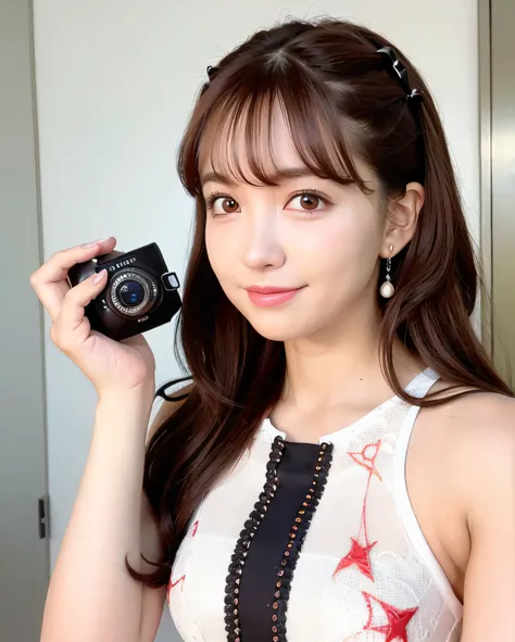 top-quality、Photorealsitic、8k、hight resolution、女の子 1 人、femele、(Dents in the skin)、(profetional lighting)、(portlate:0.6)、(onepiece:1.897)、a gorgeous、((Brown hair))、(Medium hair:1.6) )、(Fluttering hair:1.4)、(1 Girls camera gaze:1)、((1 Girls camera gaze:1.6))...