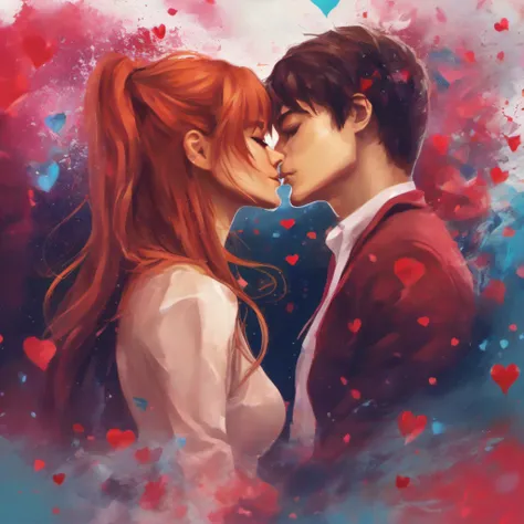 arcane style painting of a couple kissing in front of a heart with paint splatters, a beautiful artwork illustration, beautiful digital artwork, concept art of love, exquisite digital illustration, beautiful art uhd 4 k, beautiful gorgeous digital art, gor...