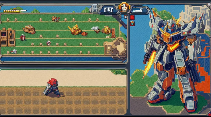 pixel game，character  design，super mecha，All kinds of artillery， Pixel art #pixelart