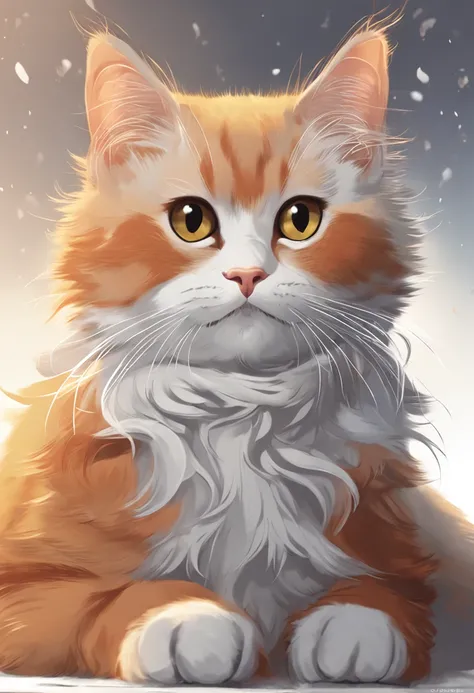 1cat, Orange、white colors、A cat with gray-black coat, greene eyes, Cat anime, adolable, white backgrounid, beautiful detailed digital art, Realistic anime cats, catss. digitial painting, highly detailed digital painting, Visual anime cute cat, detailed dig...