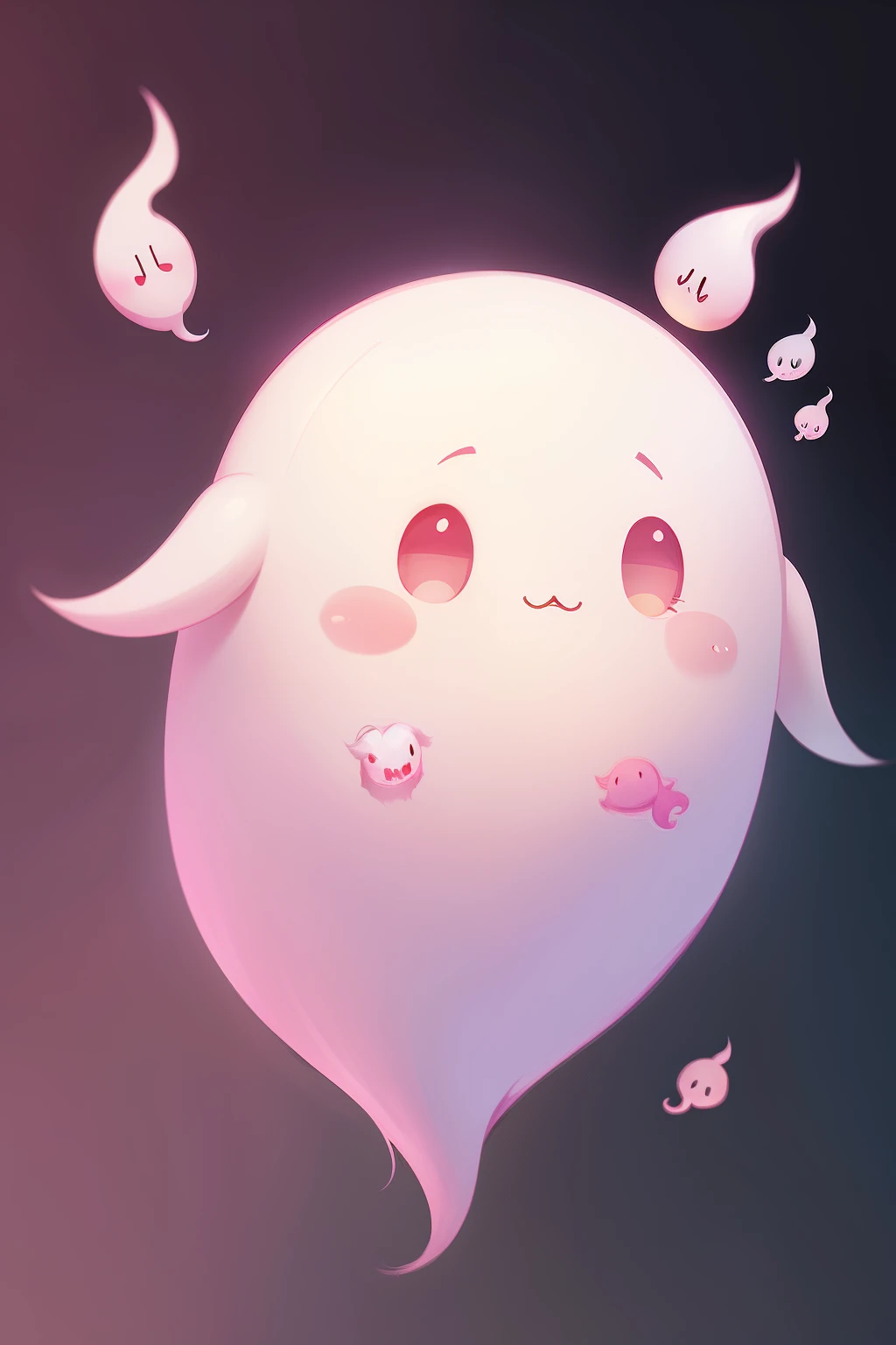 draw cute ghost in 2d, pink ghost cheeks