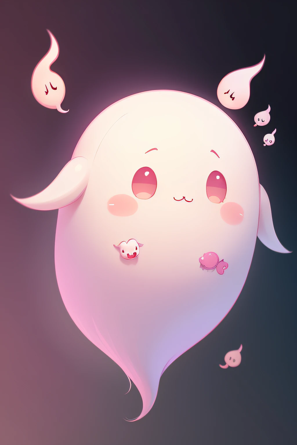 draw cute ghost in 2d, pink ghost cheeks