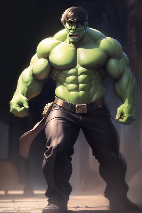 Full body shot of the Hulk in Marvel Comics, Angry expression! nice and perfect face，Soft skin, Beautiful, mature and perfect face, Concept art portrait by Greg rutkowski, Art germ, Ultra-detailed intricate artistic trends in ArtStation ternary colors, Fan...