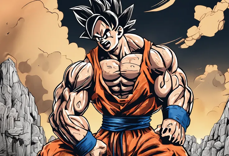 tmasterpiece，best qualtiy，1man，Dragon Ball，son goku，gym room，Bench press，Hold dumbbells in your hand，musculature，Bare upper body，Full body photo，dim murky lights，（neonlight：0.7）