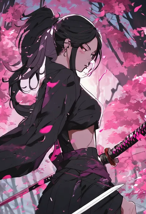 katana with a black aura and two sides color pink