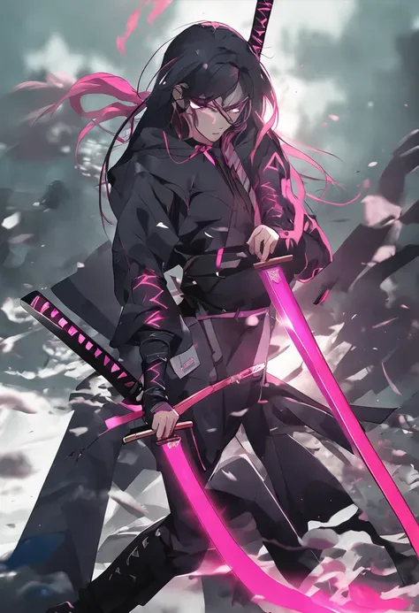 katana with a black aura and two sides color pink