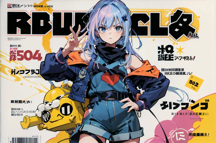 Arafeld magazine cover with a woman dressed in blue, Comic cover style, Official artwork, offcial art, full color manga visual style, 2 d anime style, Colorful! Character design, An anime cover, 2 0 2 2 anime style, 2022 anime style, comic cover, Kantai co...