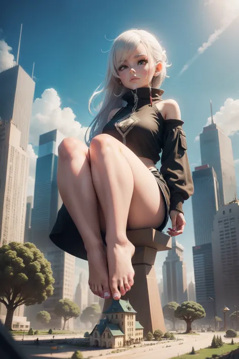 Giantess mini city barefoot