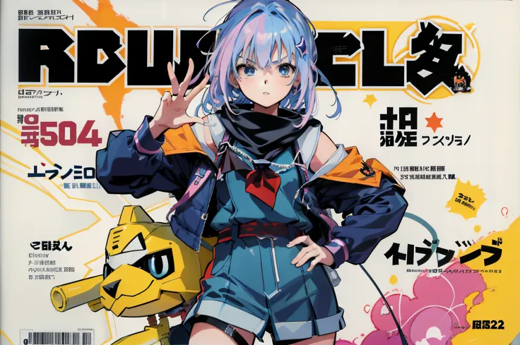 Arafeld magazine cover with a woman dressed in blue, Comic cover style, Official artwork, offcial art, full color manga visual style, 2 d anime style, Colorful! Character design, An anime cover, 2 0 2 2 anime style, 2022 anime style, comic cover, Kantai co...