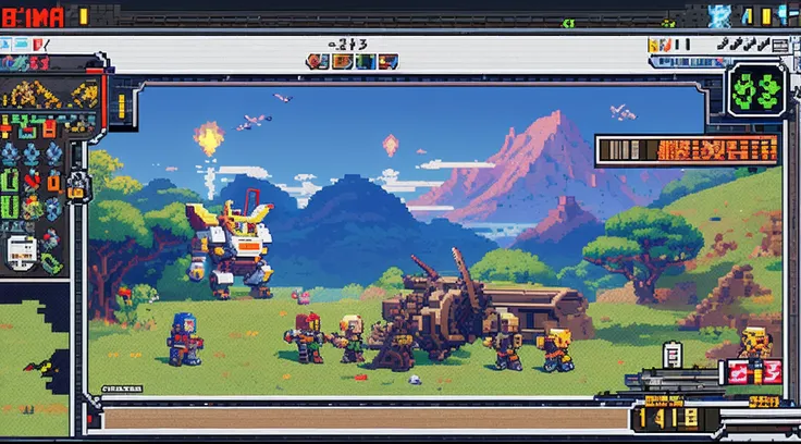 pixel game，character  design，super mecha，All kinds of artillery， Pixel art #pixelart