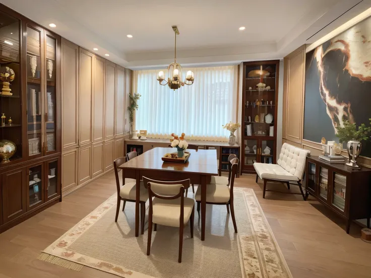 ，Masterpiece, Best quality，8K, 超高分辨率，Reallightandshadow，（Realiy，realisticlying)，Step into this literary study，You will be amazed at its sophistication and elegance。The walls are covered with carefully selected books，Various vintage bookshelves are also fil...