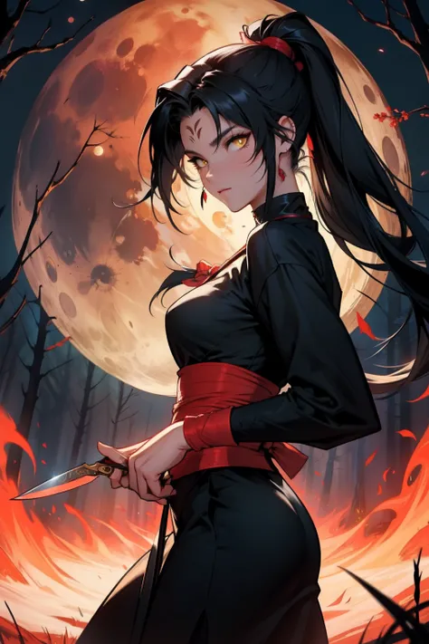 ninjartist　lunar eclipse　the woods　knifes　Long black hair　Yellow eyes　Beautuful Women