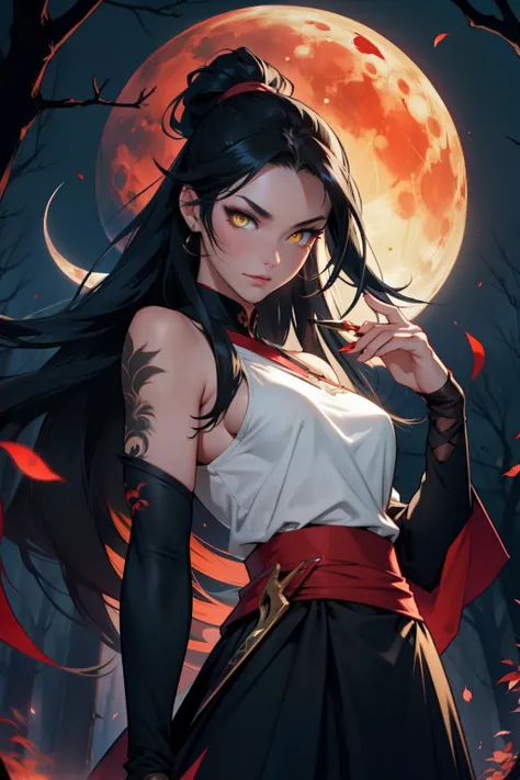 ninjartist　lunar eclipse　the woods　knifes　Long black hair　Yellow eyes　Beautuful Women