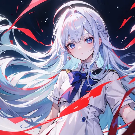 White-blue hair, scarlet pupils, Medusa wearing a school uniform