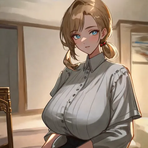 ((Best quality, 8k, Masterpiece :1.3)), 1girl, Pretty woman who emphasizes slender abs:1.3, (Casual hairstyle, huge tit:1.2), Sexy outfits:1.2, inside in room, Super detailed face, A detailed eye, Double eyelids