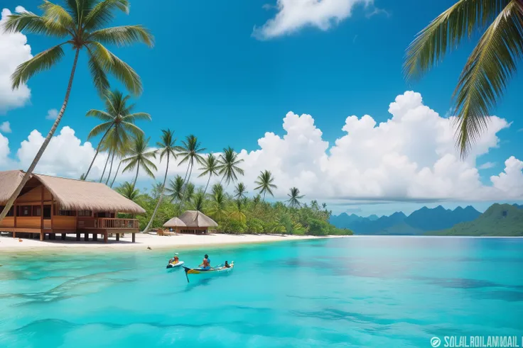 Year: 2019
Country: Solomon Islands
Description: In a remote island resort, a group of travelers relax in colorful bungalows nestled between palm trees and crystal-clear waters. They engage in snorkeling, kayaking, and leisurely beach strolls, surrounded b...