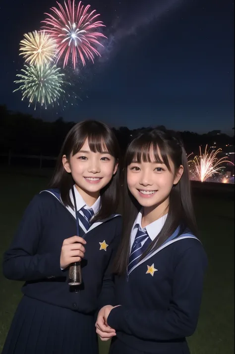 A smile、hi-school girl、校服、While doing fireworks、starrysky、Aurora