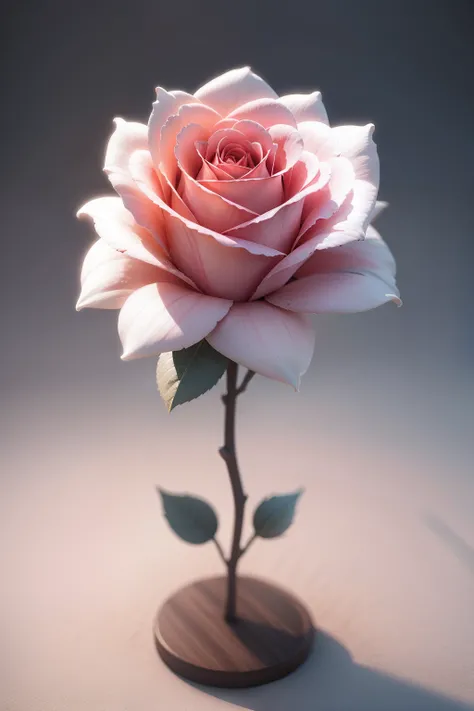 Rose flower，white backgrounid，3D style